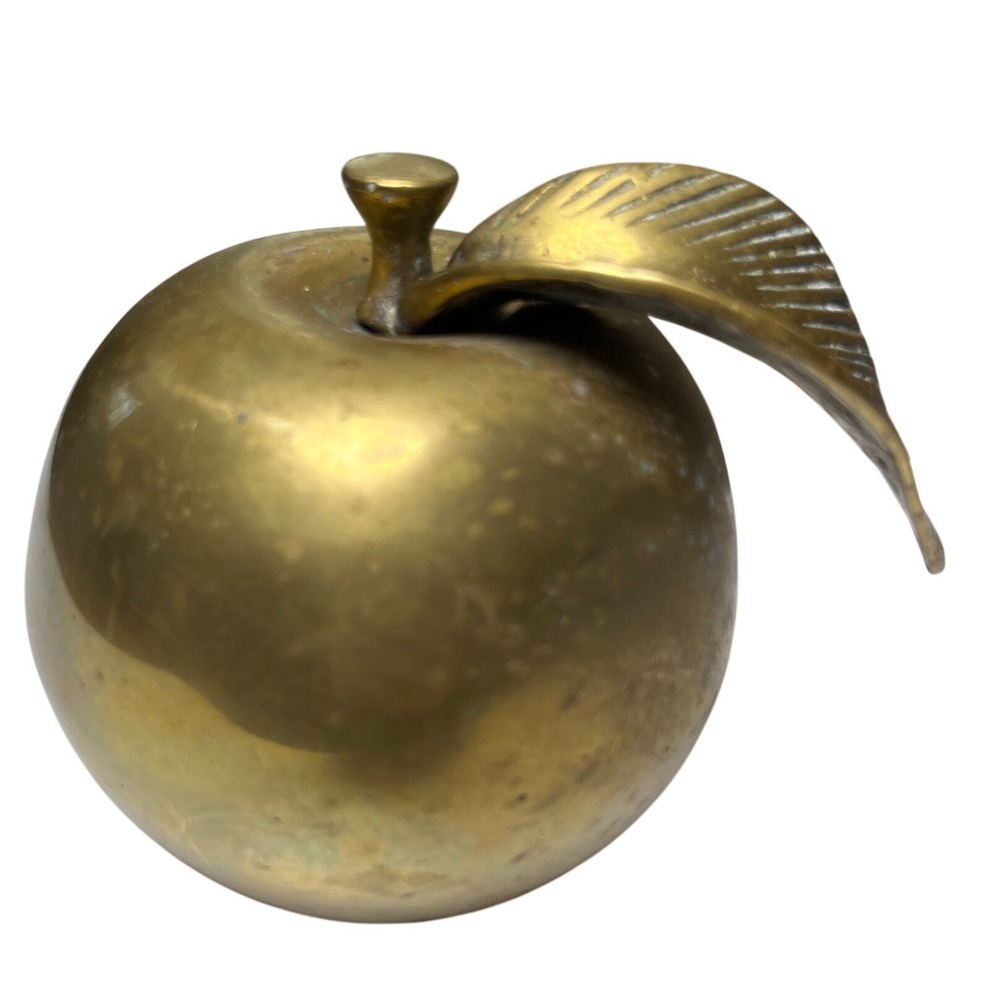 Vintage Brass Apple Paperweight Decorative Crafts‎ Korea 4in